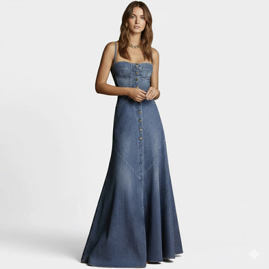 Elegant Denim Long Dress