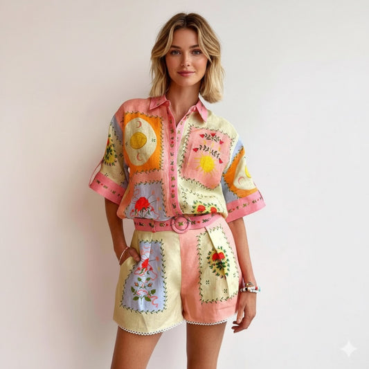 Women’s Casual Linen Shirt & Shorts Set