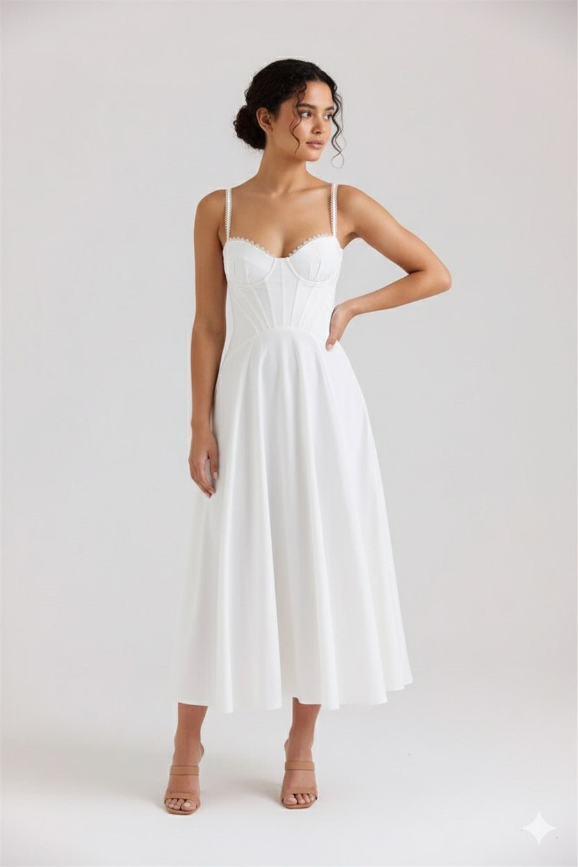 Women’s Vintage White Lace-Panelled Cotton Midi Dress