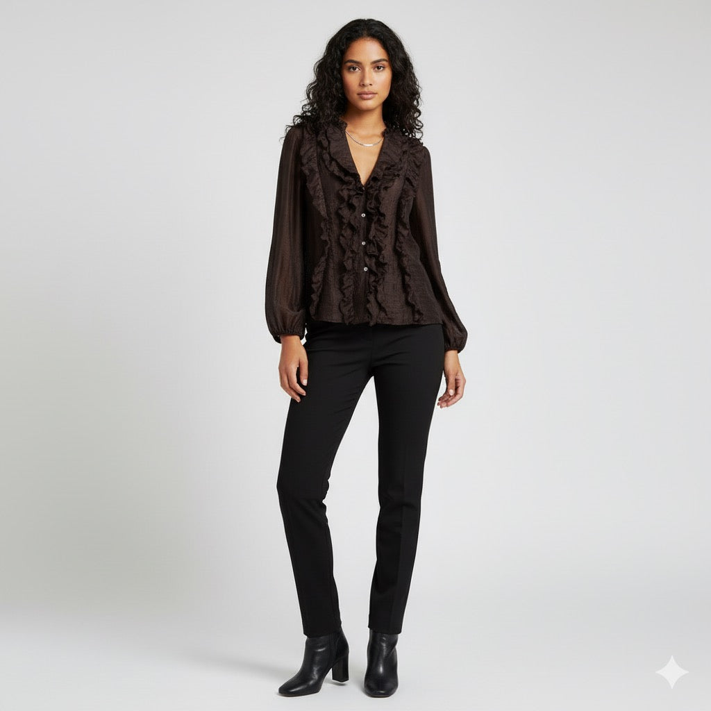 Autumn Chic V-Neck Ruffle Blouse