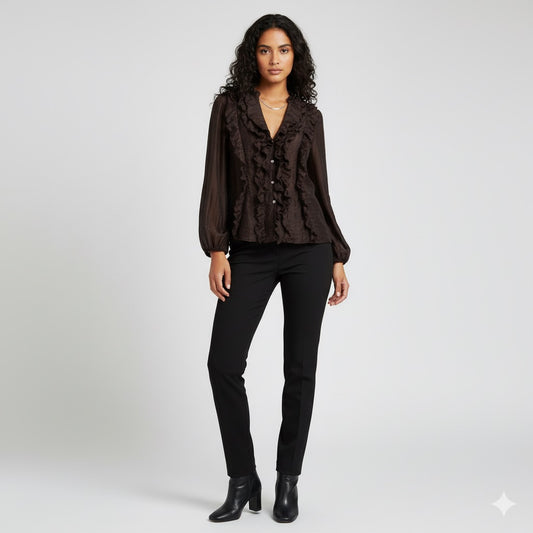 Autumn Chic V-Neck Ruffle Blouse