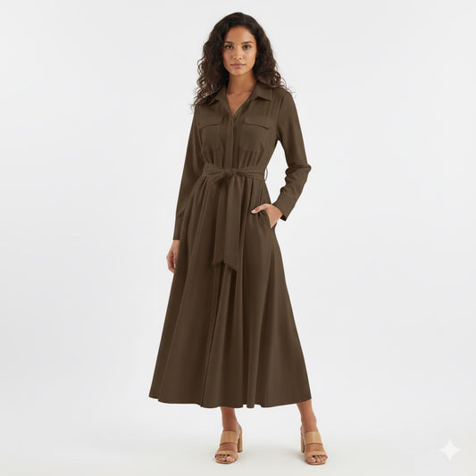 Vintage Solid Long Shirt Dress