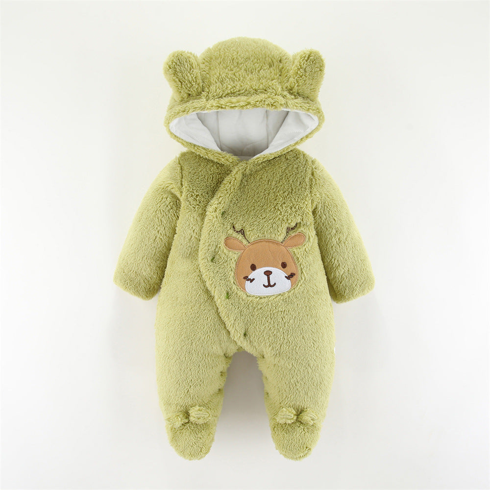 Thickened Hooded Baby Romper – Unisex Winter Wear