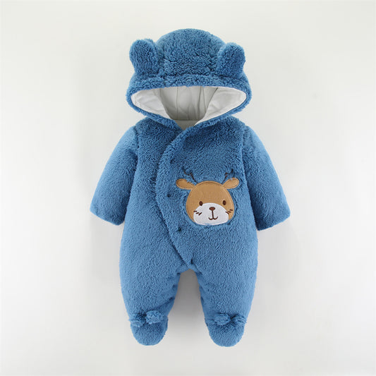 Thickened Hooded Baby Romper – Unisex Winter Wear
