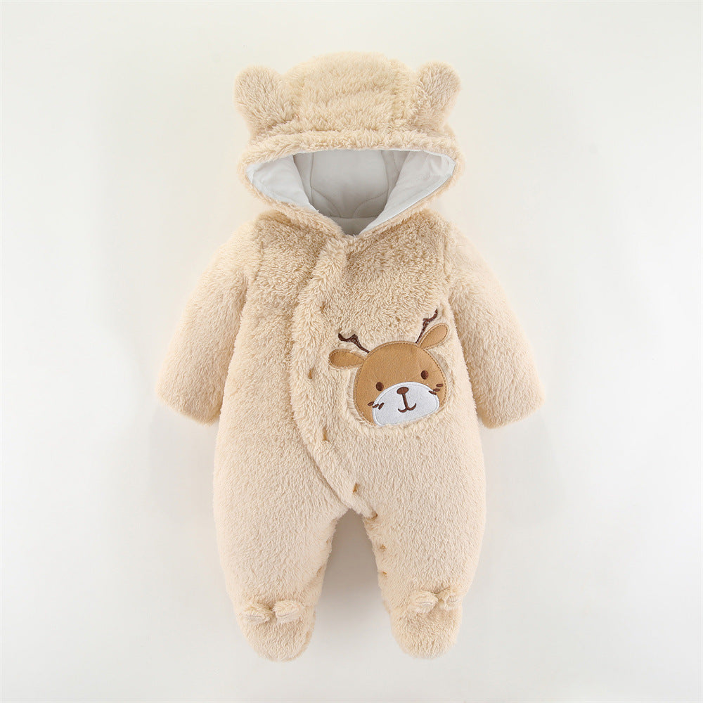Thickened Hooded Baby Romper – Unisex Winter Wear