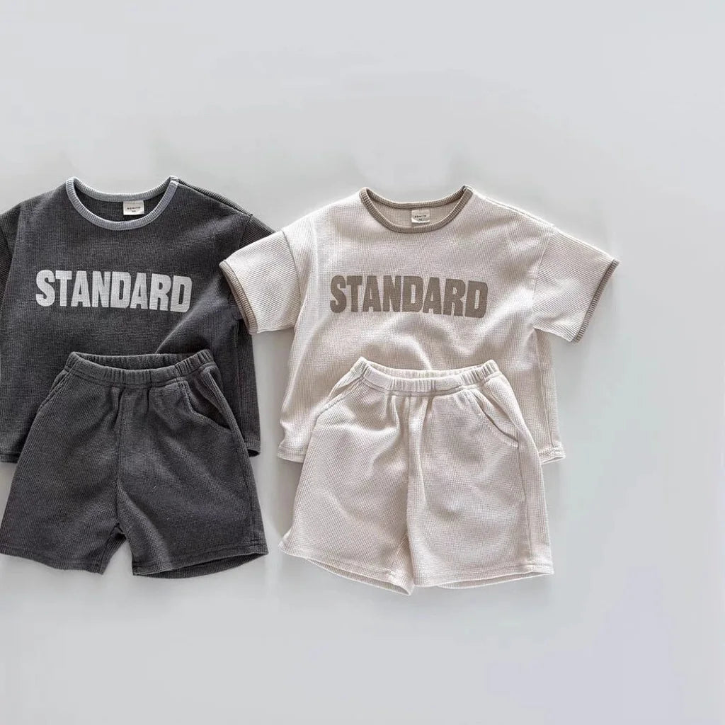 Boys’ Summer Two-Piece Set – Letter Print T-Shirt & Shorts