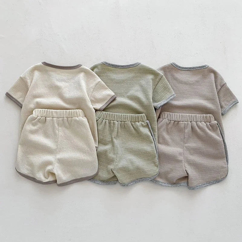 Summer Waffle Cotton Baby Clothing Set – T-shirt & Shorts (3M–3Y)