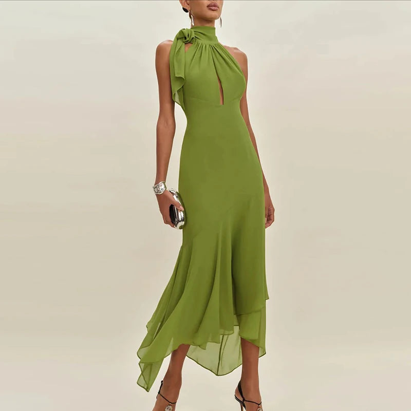 Summer Backless Lace-Up Halter Dress – Elegant Bohemian Party Style