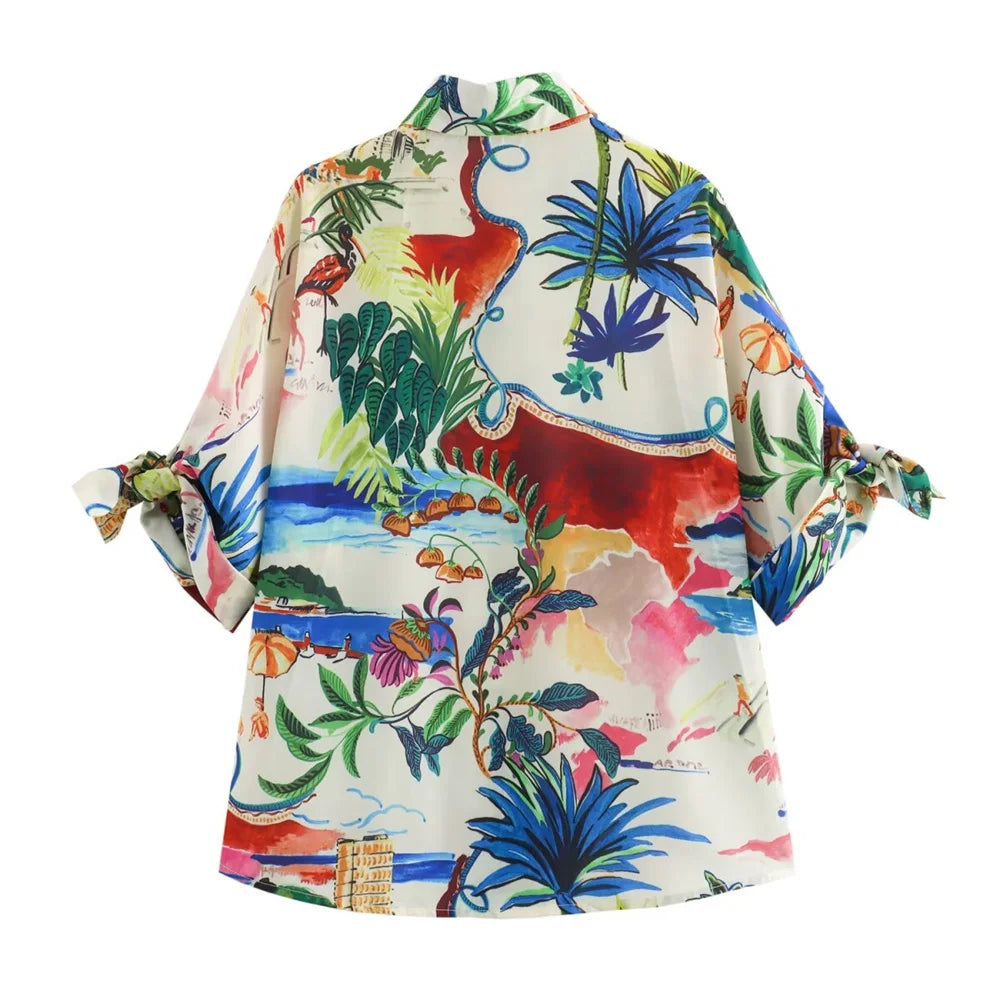 Printed Short Sleeve Shirt & High-Waist Midi Skirt Set – Casual Two-Piece Outfit