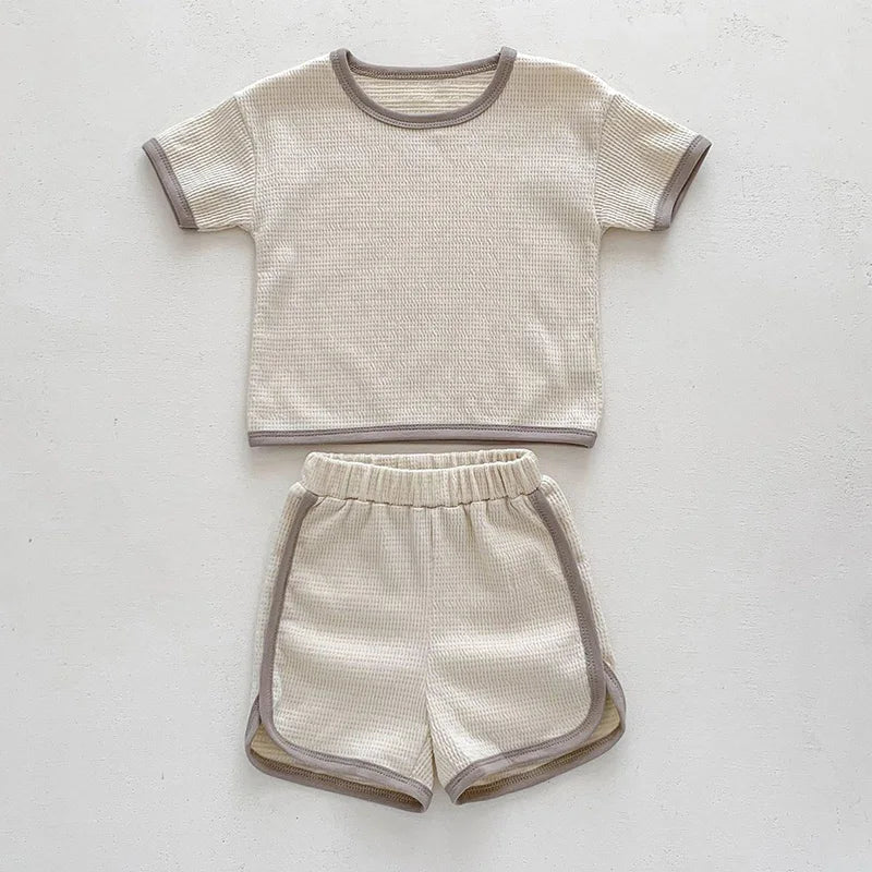 Summer Waffle Cotton Baby Clothing Set – T-shirt & Shorts (3M–3Y)