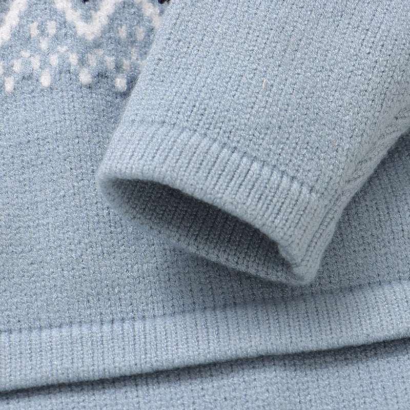 Geometric Knitted Baby Romper – Turn-Down Collar & Footed Design