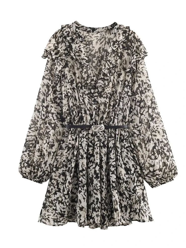 Women’s Elegant Printed Dress – Belted