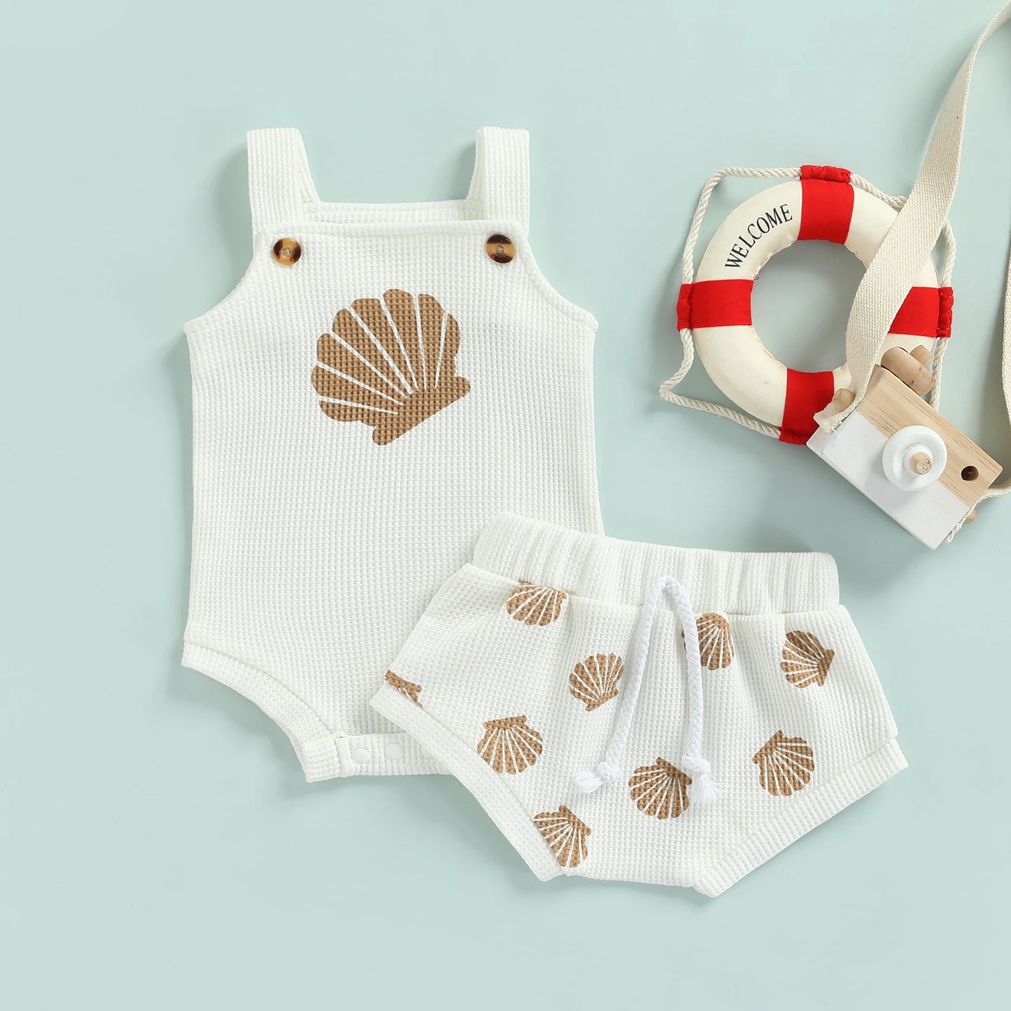 Infant Shell Print Romper & Shorts Set (0–18M)