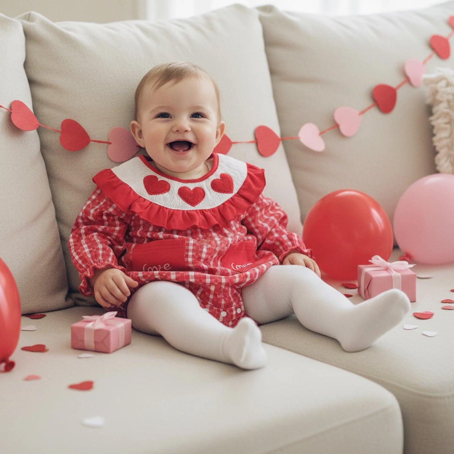 Long Sleeve Heart Embroidery Smocked Jumpsuit (0-18 Months)