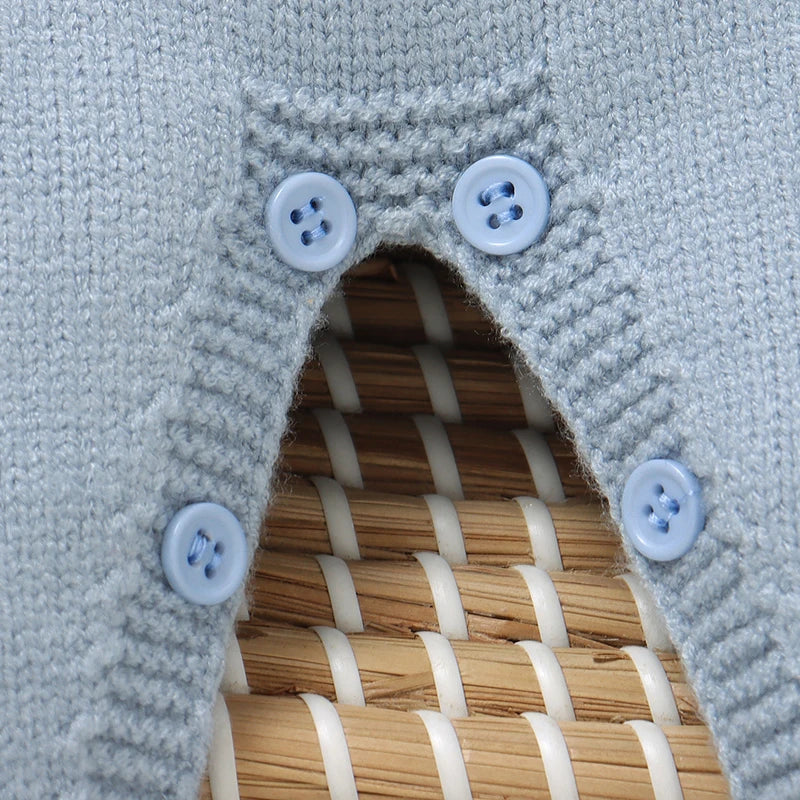 Geometric Knitted Baby Romper – Turn-Down Collar & Footed Design