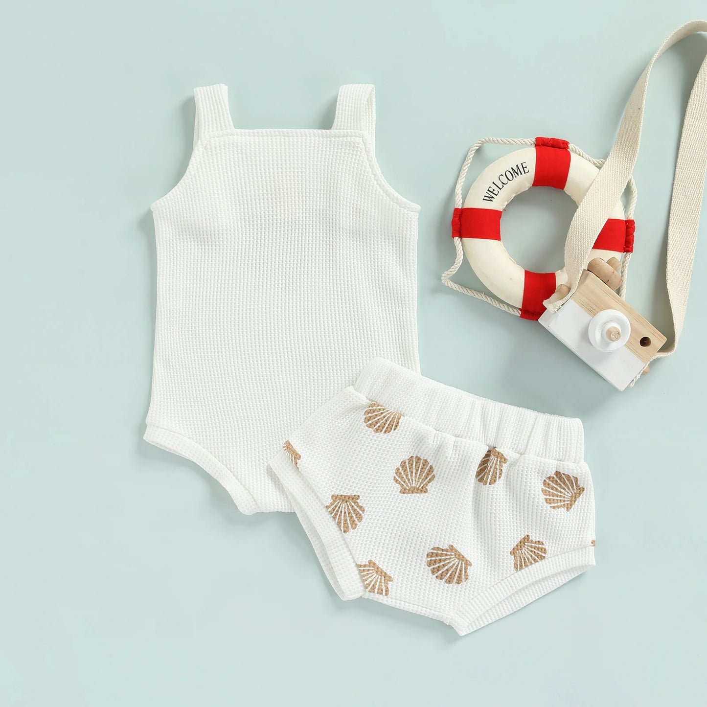 Infant Shell Print Romper & Shorts Set (0–18M)