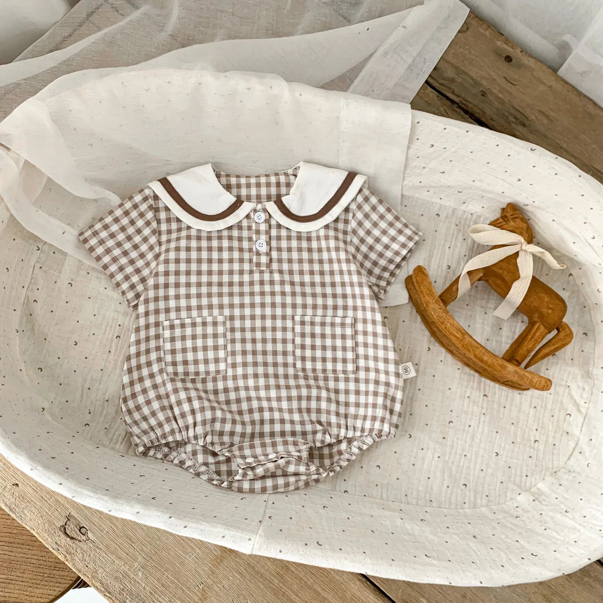 Plaid Bear Baby Bodysuit – Summer New Arrival
