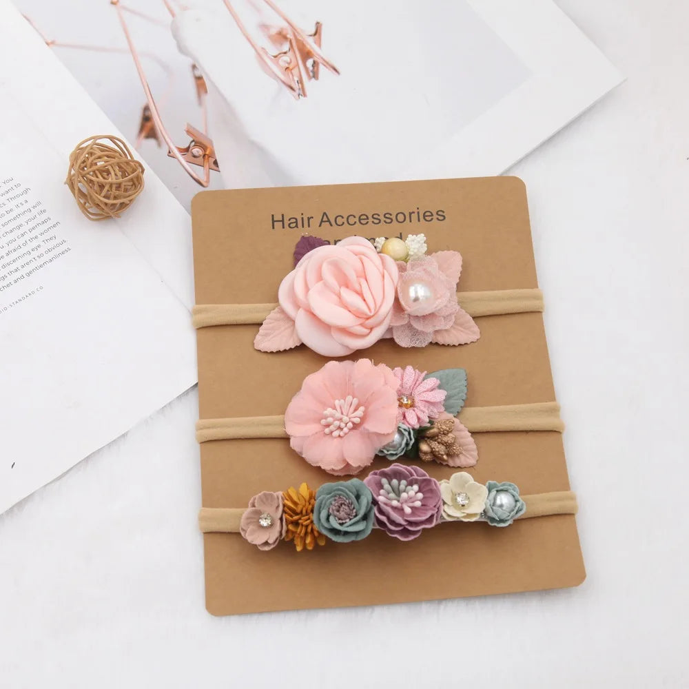 3pcs Baby Girl Headband Set – Elastic Floral Hairbands