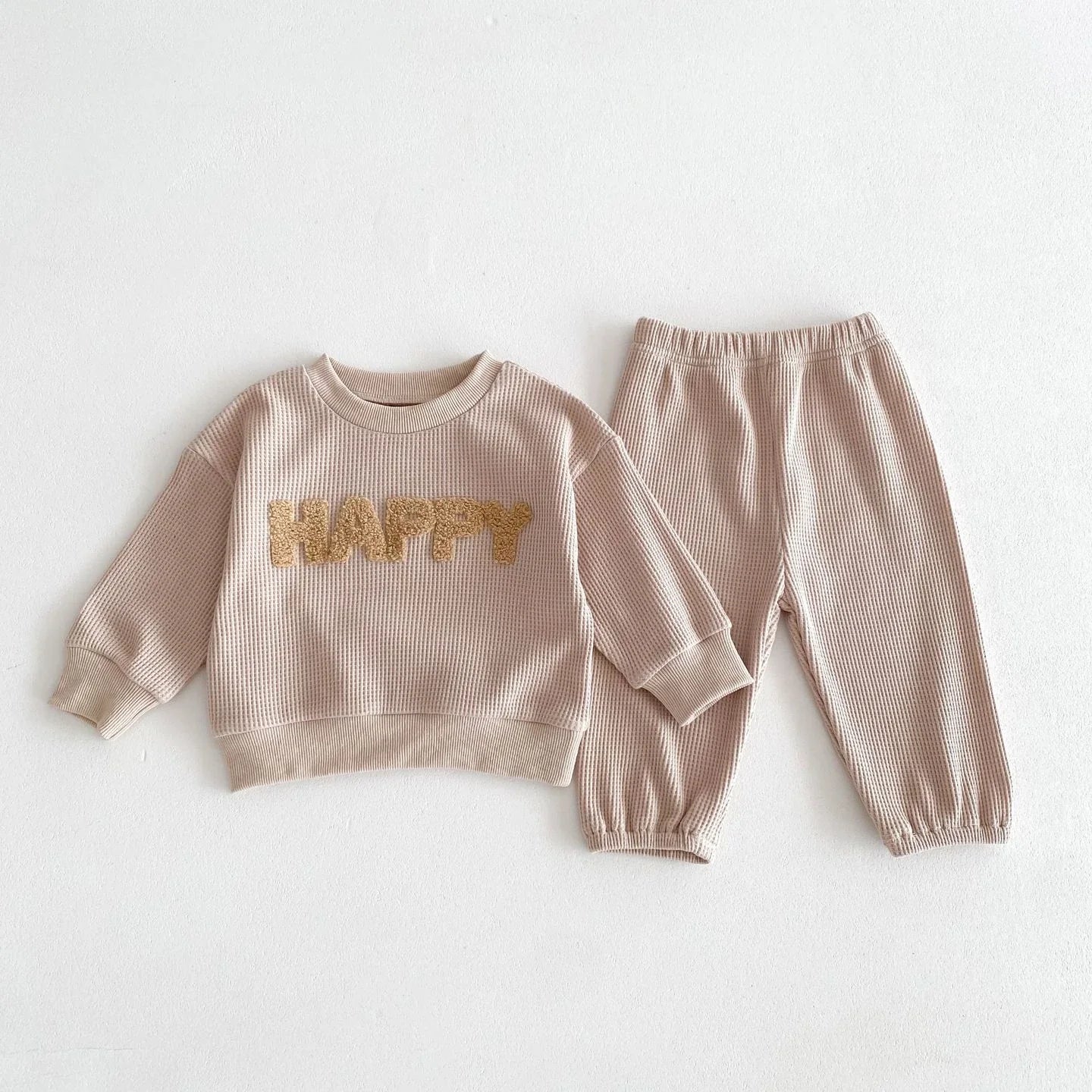 Spring Waffle Letter Top & Pants Set (3M–4Y)