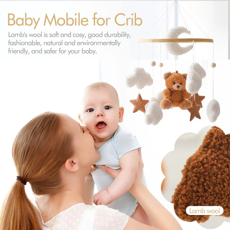 Baby Wooden Bed Bell Mobile – Lambhair Bear & Bunny Dolls