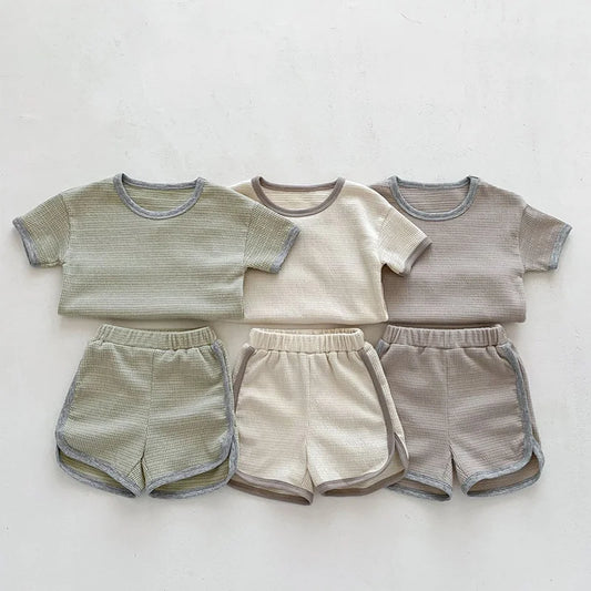 Summer Waffle Cotton Baby Clothing Set – T-shirt & Shorts (3M–3Y)