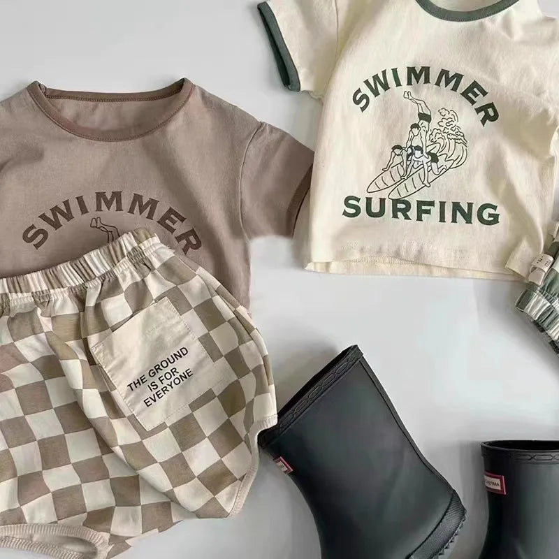 Summer Plaid Two-Piece Baby Suit – Cotton Comfort for Everyday Wear