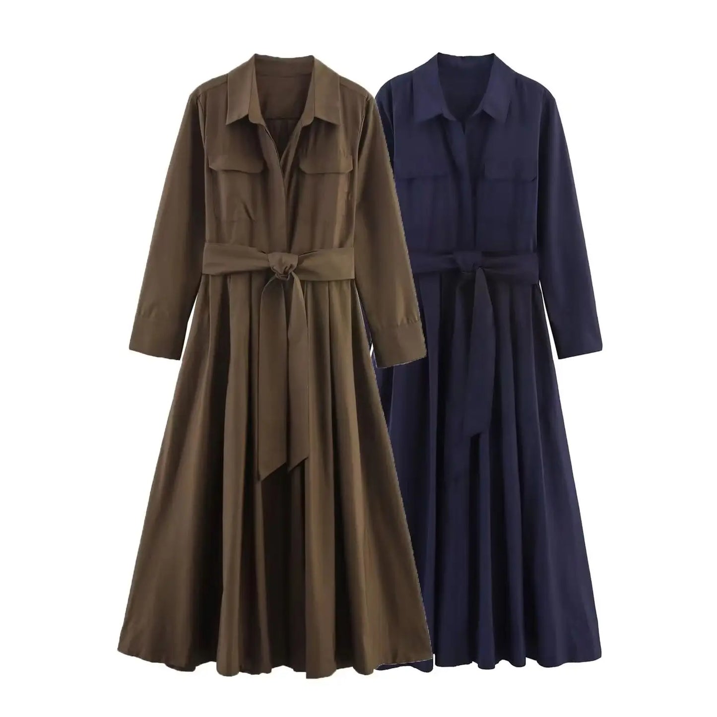 Vintage Solid Long Shirt Dress