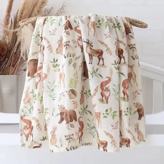 Forest Animals Bamboo Cotton Swaddle Blanket – 120 × 120 cm