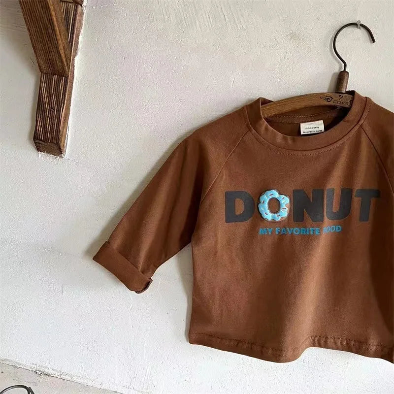 Trendy Cartoon Food Print Cotton T-Shirt – Boys & Girls Long Sleeve Top
