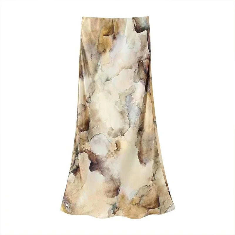 Women’s Fashion 2-Piece Printed Blouse & Vintage Elastic Waist Skirt Set