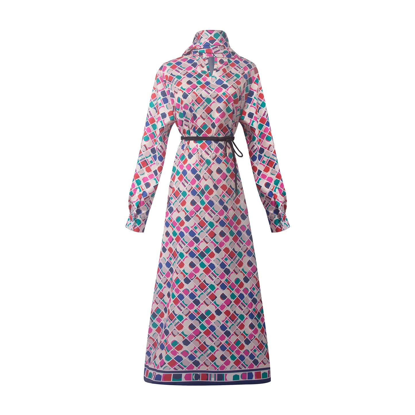 Vintage Scarf Collar Print Dress