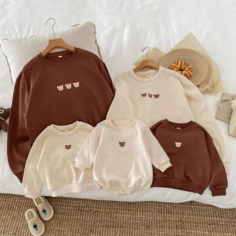 Cute Bear Printed Family Matching Sweatshirts & Baby Romper