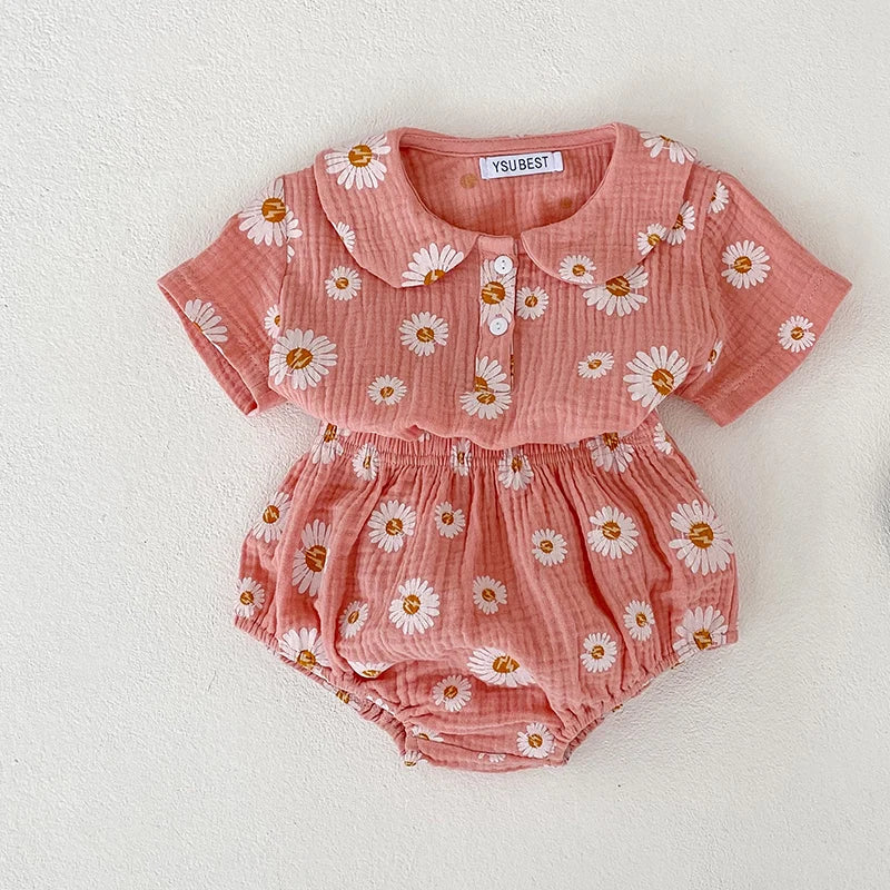 Infant Baby Girls Summer Clothing Set – Printed Shirt + PP Shorts