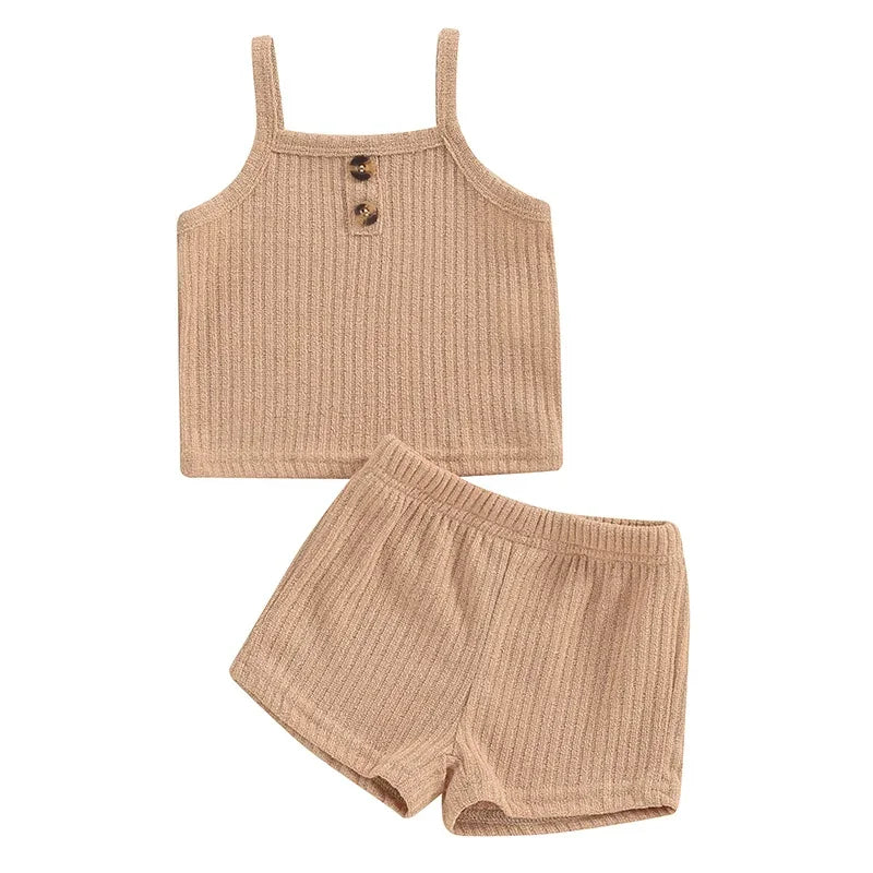 Baby Girl 2Pcs Summer Outfit – Sleeveless Top & Shorts Set