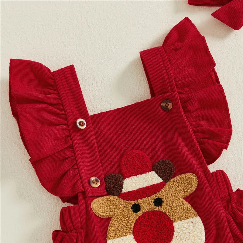 Baby Girl Christmas Romper Set with Hairband