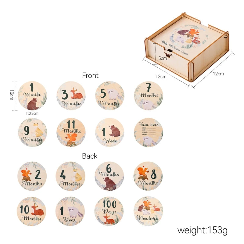 Newborn Baby Growth Milestones Wooden Cards (0–12 Months)