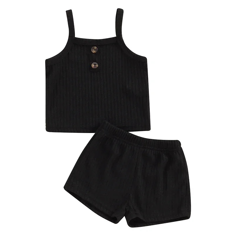 Baby Girl 2Pcs Summer Outfit – Sleeveless Top & Shorts Set