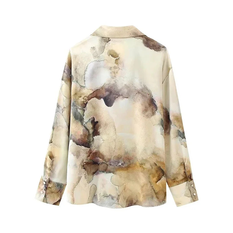 Women’s Fashion 2-Piece Printed Blouse & Vintage Elastic Waist Skirt Set