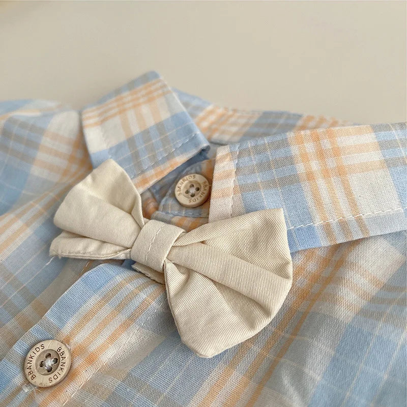 Summer Baby Boys Gentleman Outfit – Bow Tie Check Shirt & Shorts Set