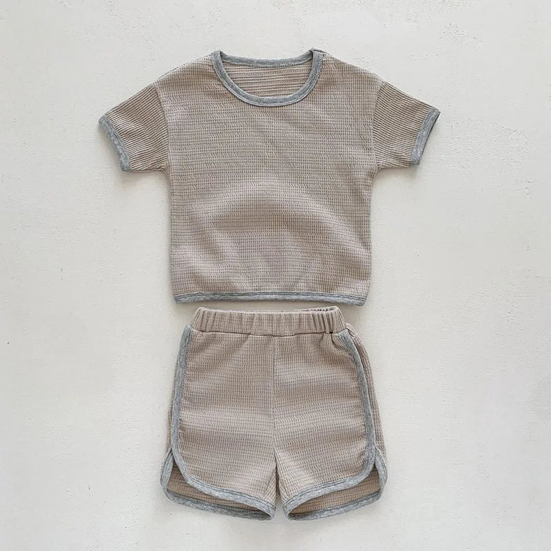 Summer Waffle Cotton Baby Clothing Set – T-shirt & Shorts (3M–3Y)