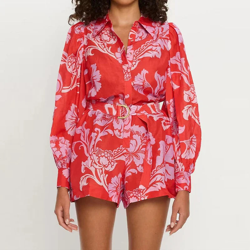 Elegant Linen Print Short Jumpsuit – Women’s Casual Playsuit