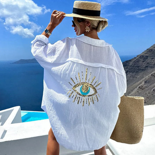 Evil Eye Sequin Long Sleeve Shirt