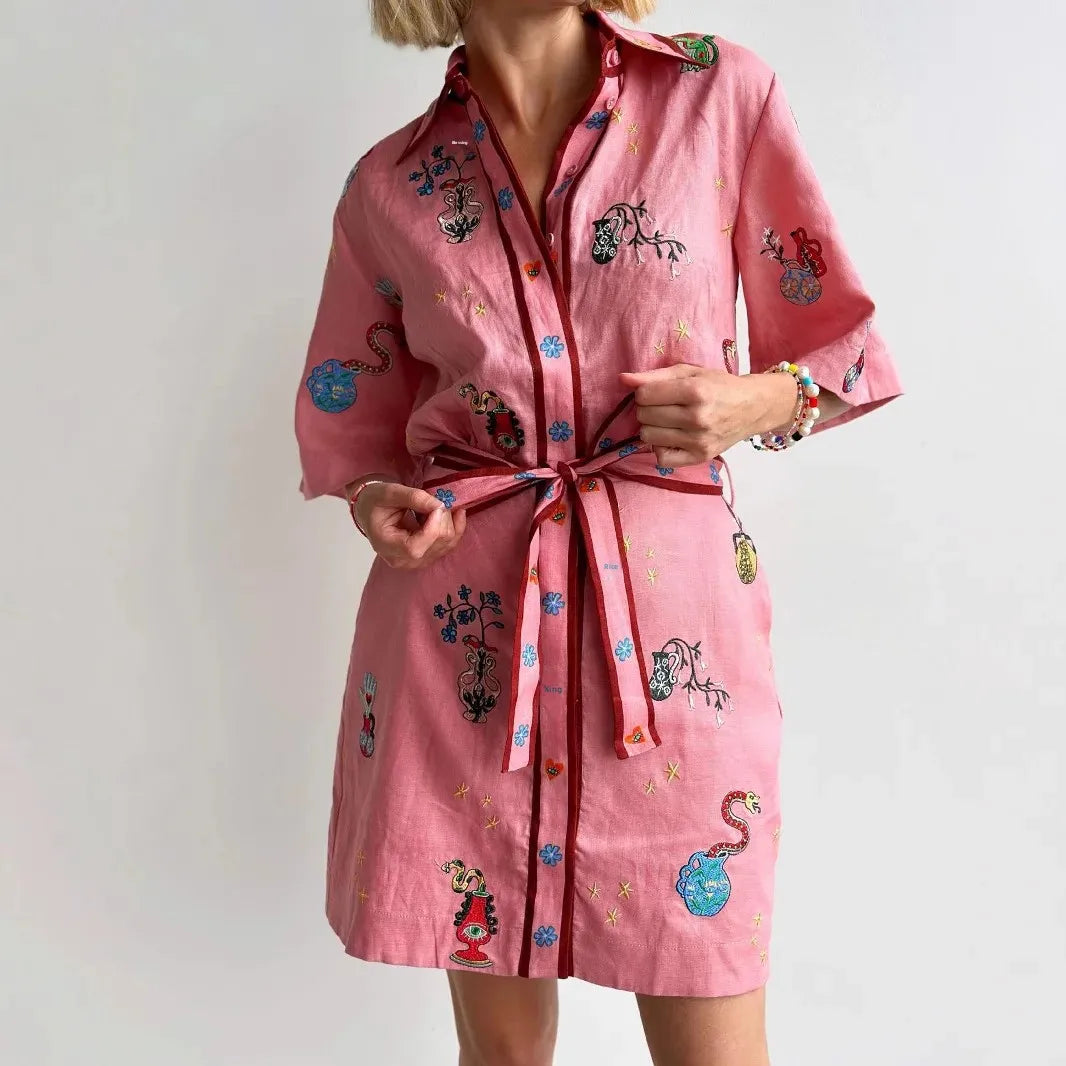 Casual Fashion Linen Shirt Cardigan Dress