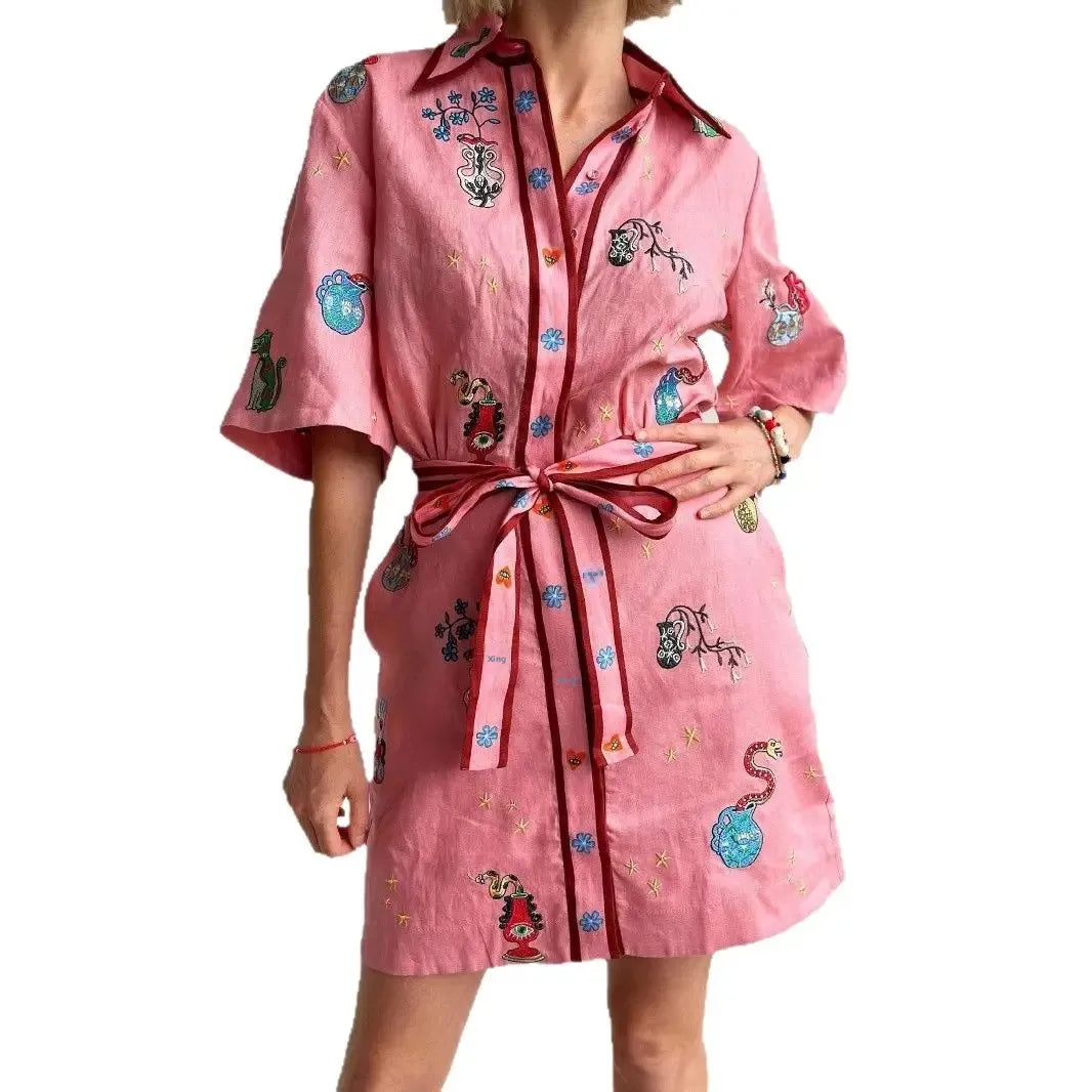 Casual Fashion Linen Shirt Cardigan Dress