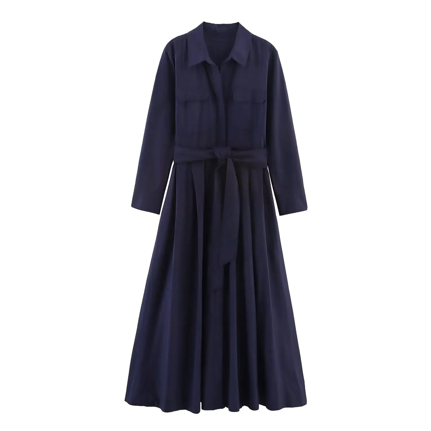 Vintage Solid Long Shirt Dress