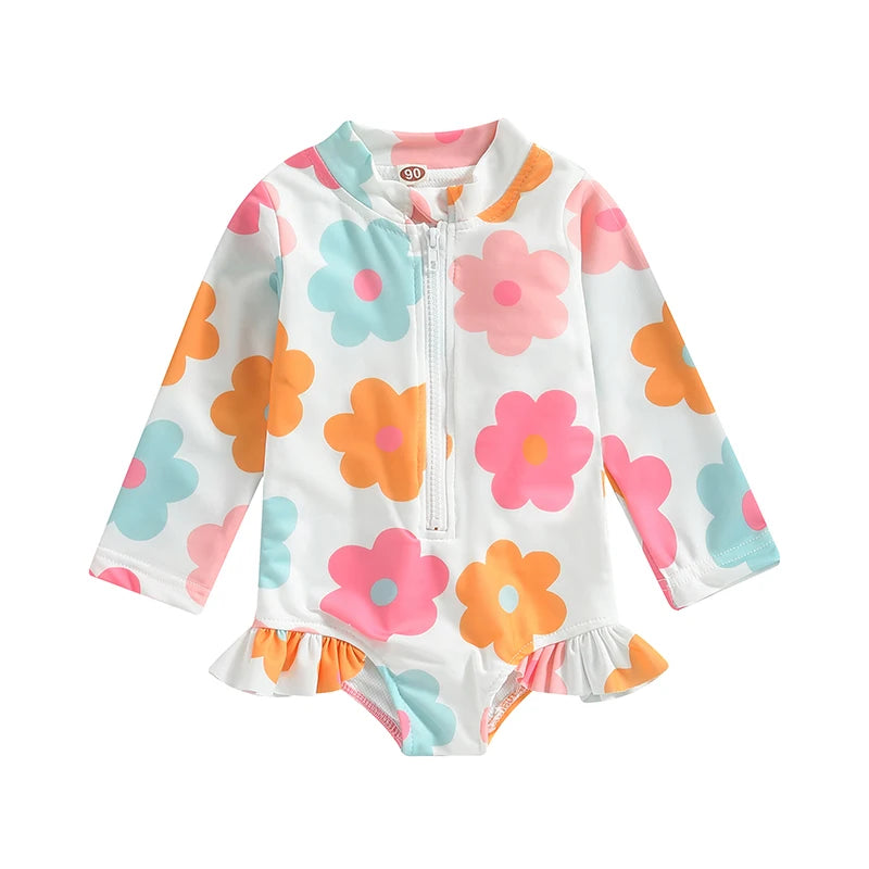 Baby Girl Floral Long Sleeve Swimsuit – Summer Beachwear