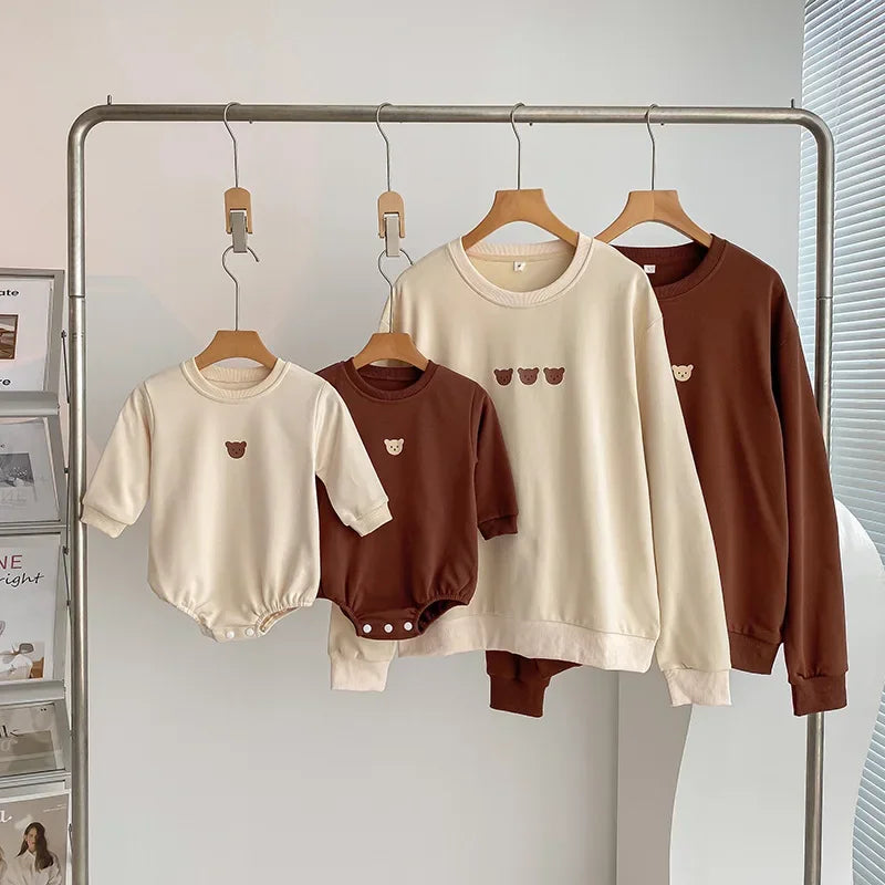 Cute Bear Printed Family Matching Sweatshirts & Baby Romper