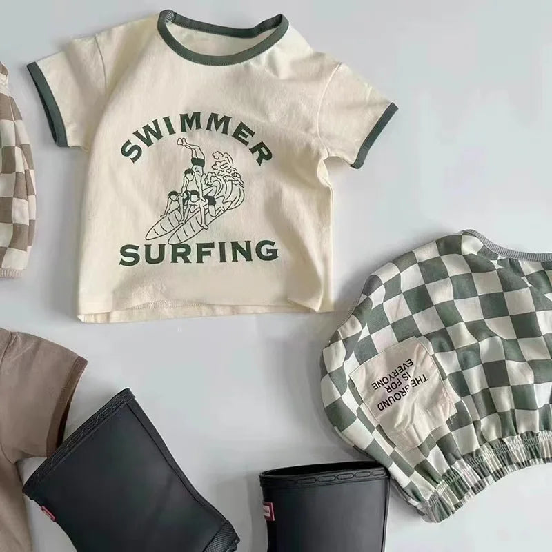 Summer Plaid Two-Piece Baby Suit – Cotton Comfort for Everyday Wear