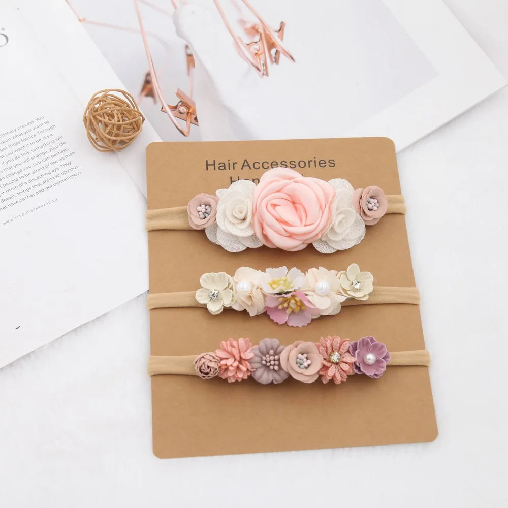 3pcs Baby Girl Headband Set – Elastic Floral Hairbands