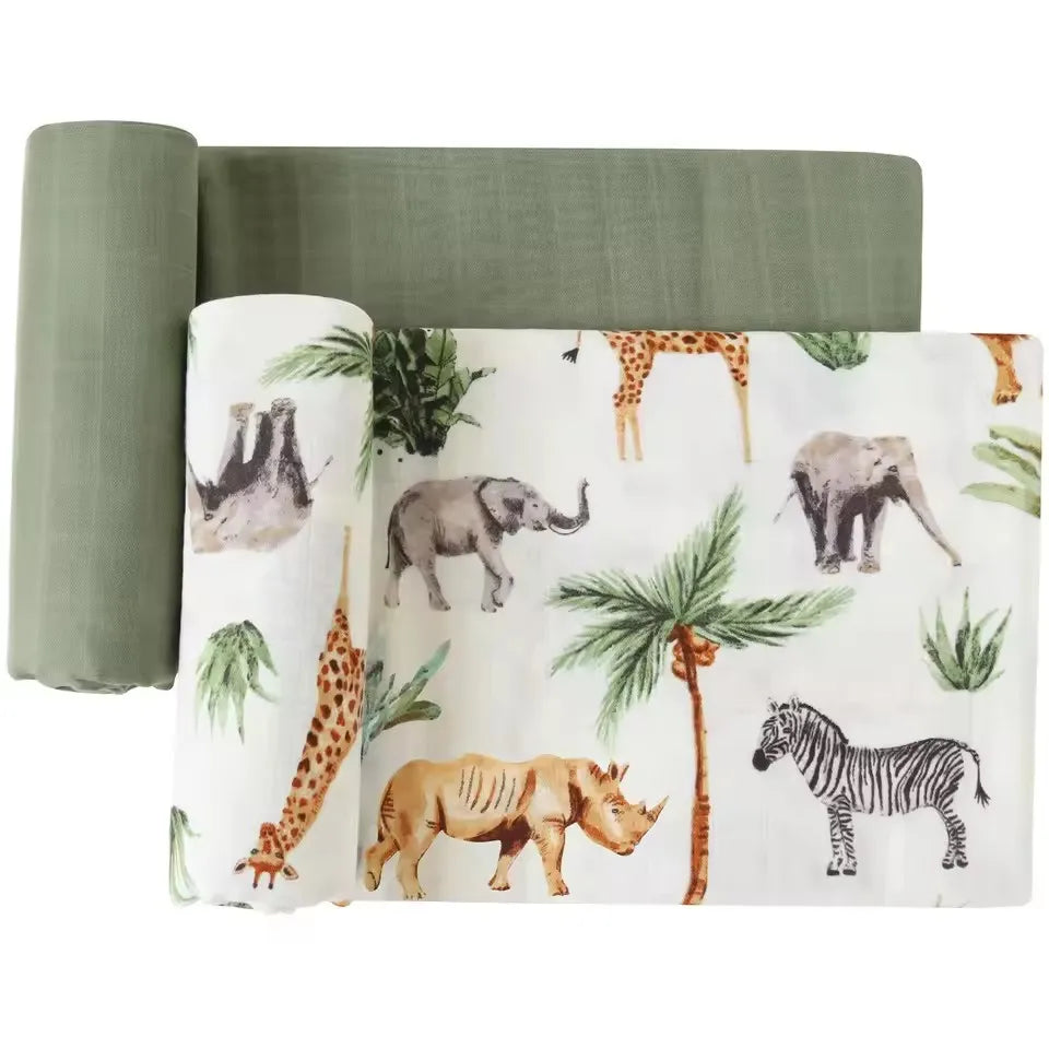 Forest Animals Bamboo Cotton Swaddle Blanket – 120 × 120 cm